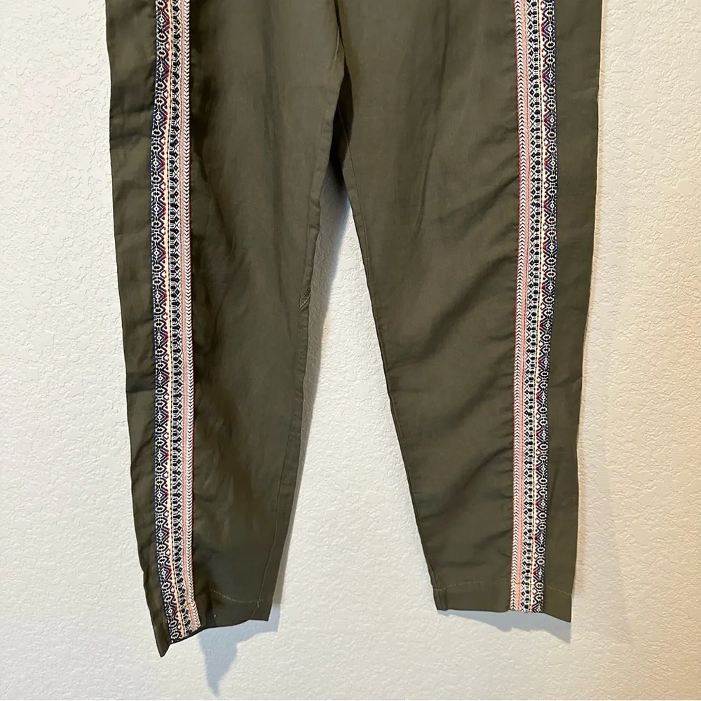 New Zara $119 SRPLS Surplus Linen Embroidered Green Pants Small 2747/972